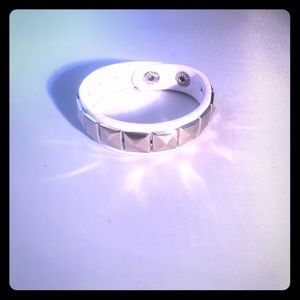 New White Leather Spiked Bracelet